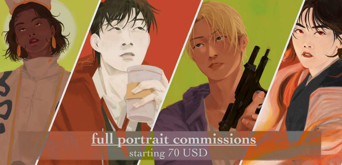 simple portrait commissions. fully rendered with plain background starting from 70 USD.